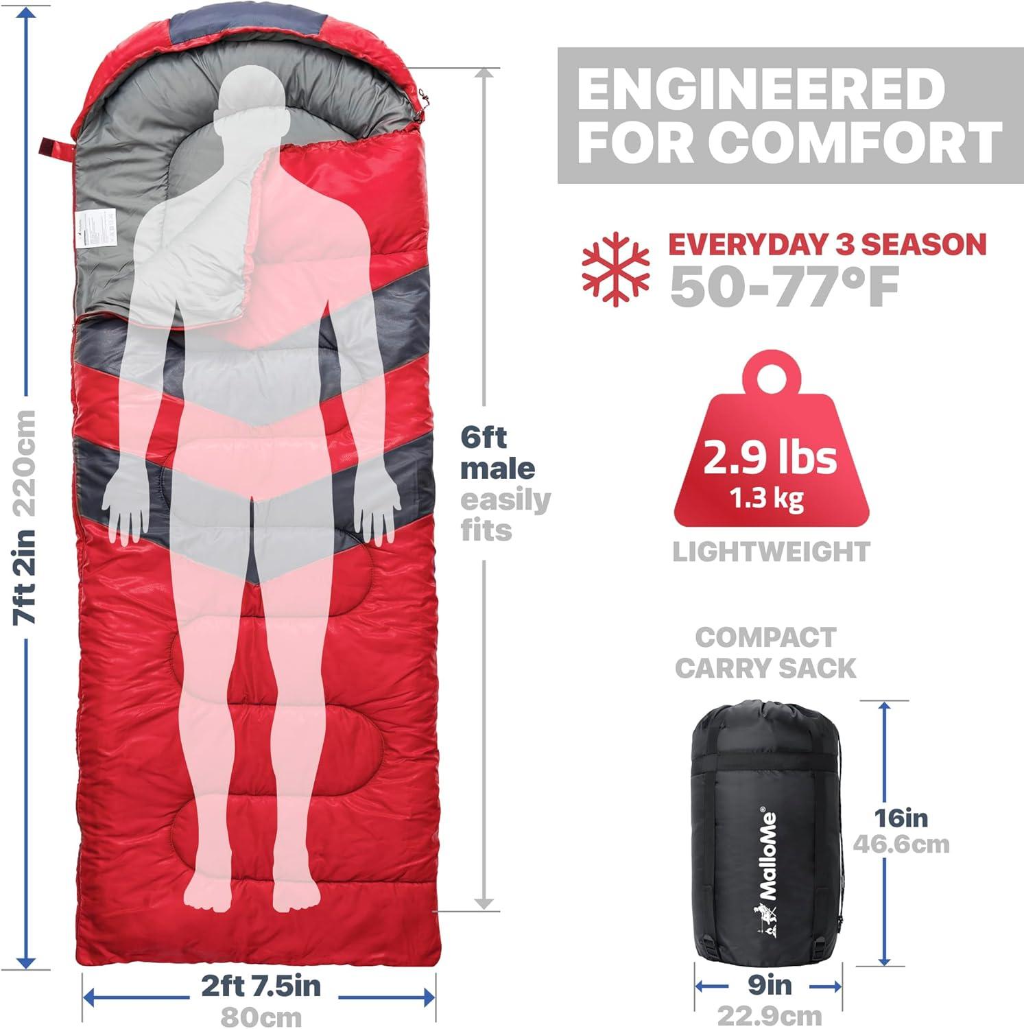 image:imageMalloMe Sleeping Bags for Adults Cold Weather amp Warm Backpacking Camping Sleeping Bag for Kids 1012 Girls Boys Lightweight Compact Camping Essentials Gear Accessories Hiking Sleep Must HavesRuby Red