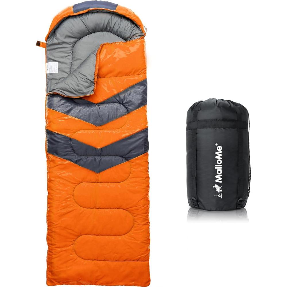 image:imageMalloMe Sleeping Bags for Adults Cold Weather amp Warm Backpacking Camping Sleeping Bag for Kids 1012 Girls Boys Lightweight Compact Camping Essentials Gear Accessories Hiking Sleep Must HavesSunburst Orange