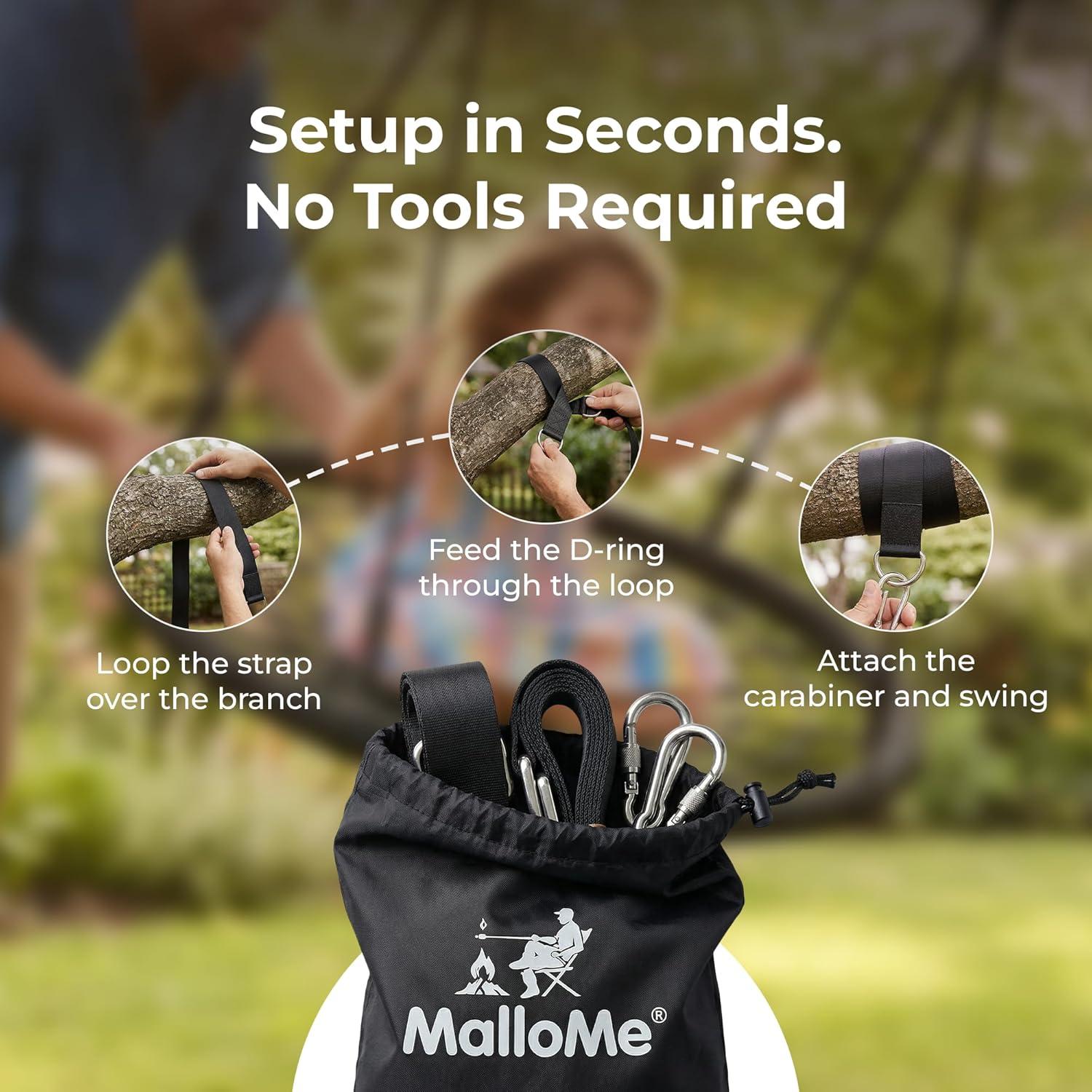 image:imageMalloMe Tree Swing Hanging Straps Kit Safe Heavy Duty Holds 2200 LBS Extra Long Adjustable Tree Straps for Swings Easy Installation amp Fast Way to Hang Any Swing Beam or Hammock5FT Black