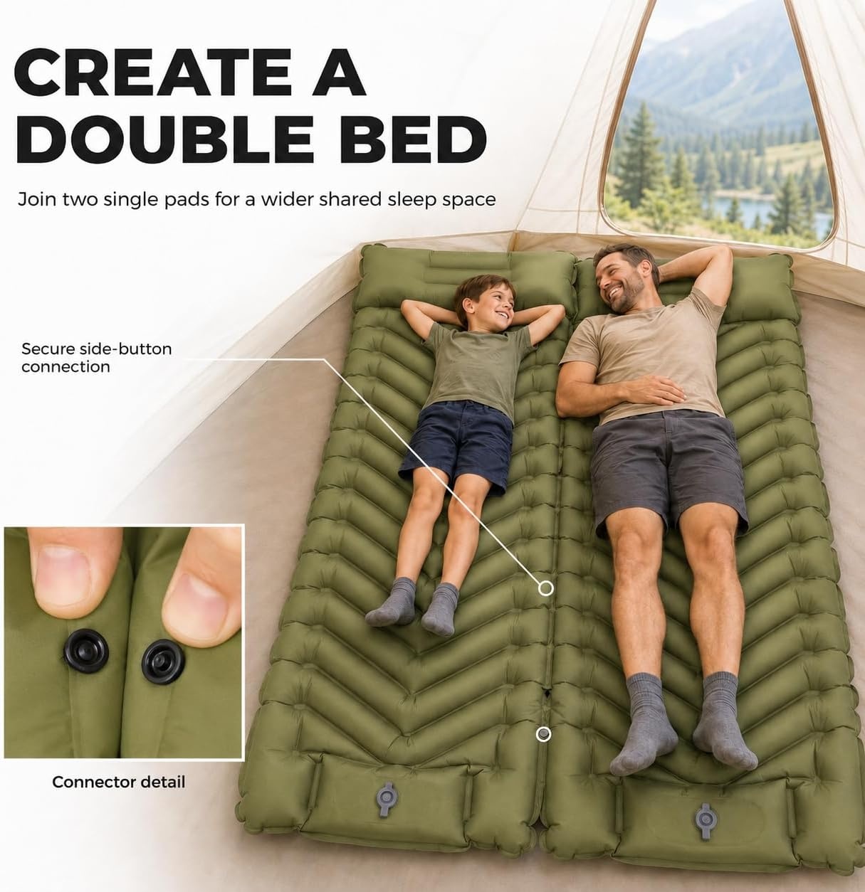 image:imageMalloMe Camping Mattress Sleeping Pad for Camping Bed for Outdoors SelfInflating Air Mattress for Backpacking LeakResistant Inflatable Travel Mat wFoot Pump Compact Ultralight Single amp DoubleGreen